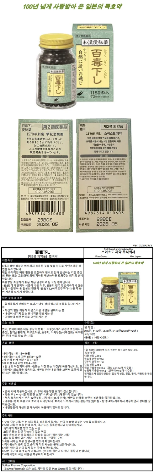 다케다한방변비대체품 스이쇼도 그룹 한방 변비약 1152정